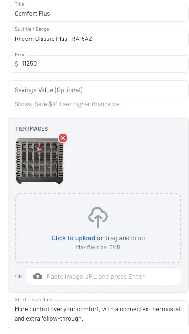 A selected option from the IKOK offer builder, using fictional equipment package details.